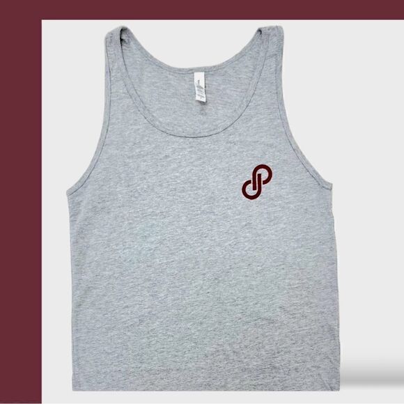 Graphic Poshmark Merch Traditional Trademark  Logo Tank  gray/red NWOT medium - Picture 1 of 5